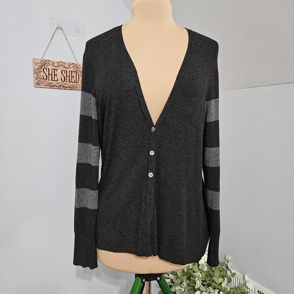 Eileen Fisher Cardigan Striped Sweater Button Front Normcore Momcore Minimal L - Picture 14 of 14